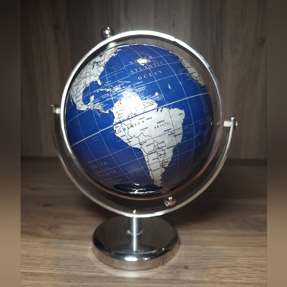 Small Rotating Globe Metal Sphere World Globe Blue Geography Desk Office Decor - Picture 2 of 9